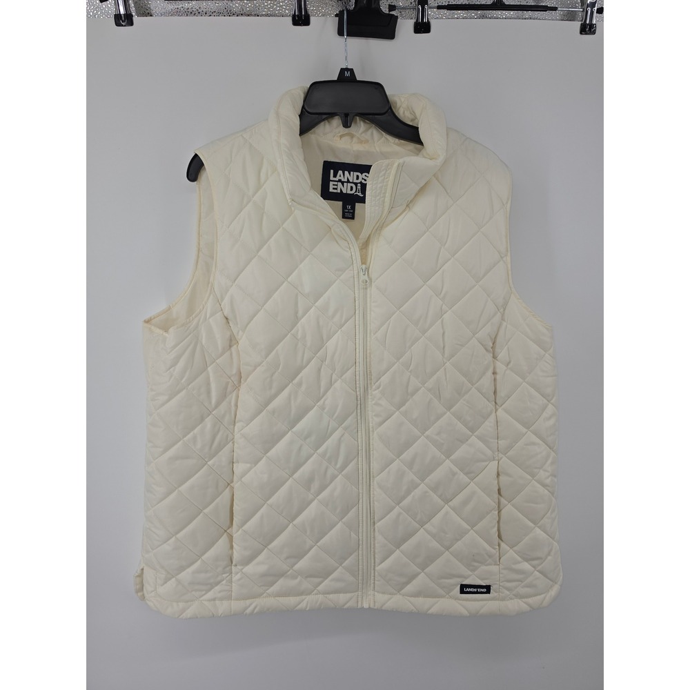 Lands End Womens Quilted Vest Cream Off White Full Zip Jacket 1X 16W-18W